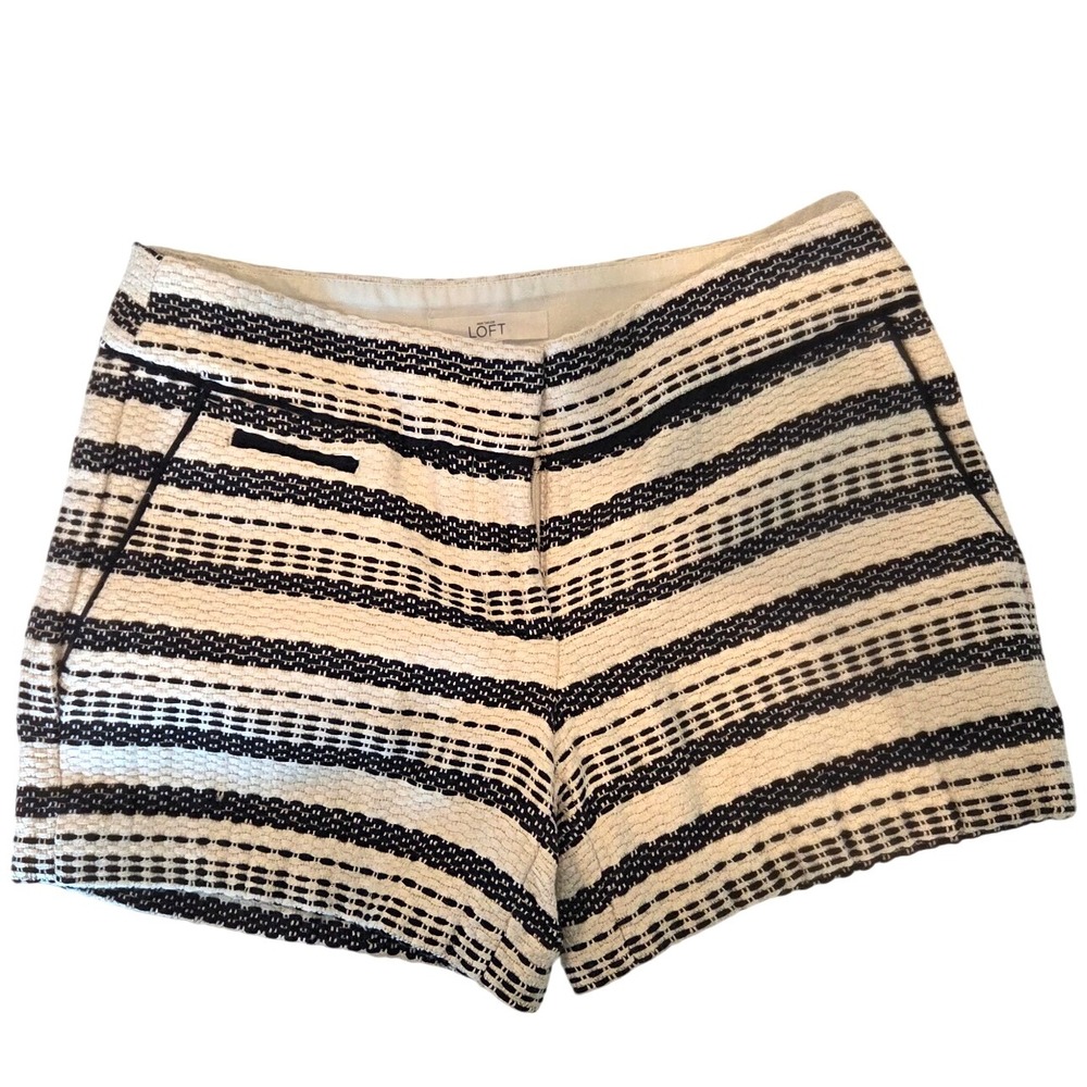LOFT Women Striped Textured Pocket Shorts Black White Size 00